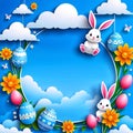 Ween Easter greeting card with rabbit and flowers