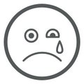 Weeping emoji. Simple line face with tear dropping Royalty Free Stock Photo