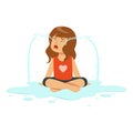 Weeping girl character sitting on the floor in a puddle of tears vector Illustration Royalty Free Stock Photo