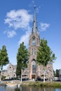 View at Sint-Laurentius church near canal downtown Dutch city Weesp