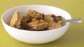 Weet-Bix and Dried Fruit in White Bowl. Royalty Free Stock Photo