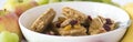 Weet-Bix with Fresh and Dried Fruit in White Bowl. Royalty Free Stock Photo