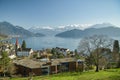 Beautiful view on Lake Luzern and Alps above the Weggis village