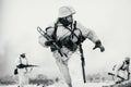 Wehrmacht soldiers in attack. Black and white photo.