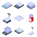 Weigh scales icons set, isometric style