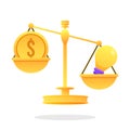 Weigher gold business Idea and money stack balance on scale. libra Idea is money concept. Investment in an idea. Vector Royalty Free Stock Photo