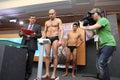 Weighing boxers on press conference Royalty Free Stock Photo