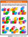 Weighing and comparing educational math puzzle Royalty Free Stock Photo