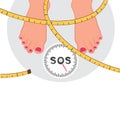 Weighing a person on the scales. Problem of obesity