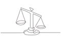 Weight balance symbol in continuous one line drawing. Libra or law identity isolated on white background. Scales of justice drawn Royalty Free Stock Photo