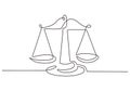 Weight balance symbol in continuous one line drawing. Libra or law identity isolated on white background. Scales of justice drawn Royalty Free Stock Photo