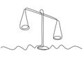 Weight balance symbol. Libra or law identity one line drawing style vector illustration. Unbalance object