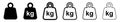 Weight icon. Kg weight logo. Kettlebell icons. Set of different dumbbell