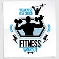 Weight-lifting championship promotion flyer created with vector illustration of athletic bodybuilder body silhouette holding