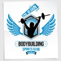 Weight-lifting championship promotion flyer created with vector illustration of athletic bodybuilder body silhouette holding