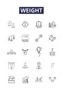 Weight line vector icons and signs. Pound, Mass, Balance, Kilogram, Measurement, Calorie, Obese, Scales outline vector