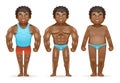 Weight loss afroamerican bodybuilder muscular fat man before after sports happy characters isolated 3d cartoon design