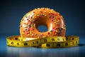 Weight loss commitment Donut constrained by measuring tape, symbolizing dietary dedication Royalty Free Stock Photo