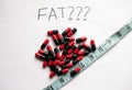 Weight loss concept with fat burner pills and a measuring tape
