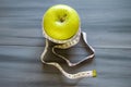 Weight loss, green apple and slimming, weight loss with apple, benefits of green apple, weight loss, healthy life Royalty Free Stock Photo