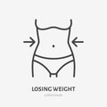 Weight loss line icon, vector pictogram of woman with slim body. Girl after diet illustration, healthy lifestyle sign Royalty Free Stock Photo