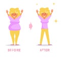 Weight loss. Before and after. Obesity Vector. Cartoon. Isolated art