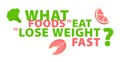Weight loss. Vector Typography Banner Design Concept. What foods to eat to lose weight fast. Healthy nutrition.