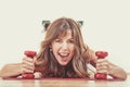 Weight loss young woman at gym Royalty Free Stock Photo