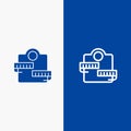 Weight, Machine, Healthcare, Sport Line and Glyph Solid icon Blue banner Line and Glyph Solid icon Blue banner