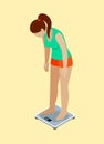 Weight measure woman diet sports flat 3d isometric vector