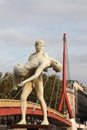 The weight of One Self sculpture in the front of Bridge of the Palace of Justice in Lyon, Fr Royalty Free Stock Photo