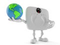 Weight scale character holding world globe