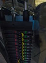 Weight stack simulator with switches closeup in the gym, different weight Royalty Free Stock Photo