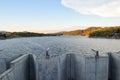 Weighted flood gates on Jindabyne Dam, confining the Snowy River Royalty Free Stock Photo