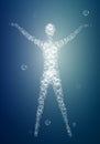 Weightless feeling, human soul concept, light feeling inside, man silhouette build with bubbles Royalty Free Stock Photo