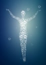Weightless feeling, human soul concept, light feeling inside, man silhouette build with bubbles Royalty Free Stock Photo