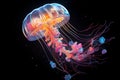 Weightless Floating neon jellyfish. Water summer light