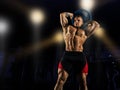 The weightlifter does the workout with burdening. He lifted a he Royalty Free Stock Photo