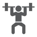 Weightlifter glyph icon, sport and bodybuilding, weightlifting sign, vector graphics, a solid pattern on a white