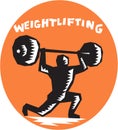 Weightlifter Lifting Weights Oval Woodcut Royalty Free Stock Photo