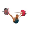 Weightlifter lifts big barbell, low polygonal isolated vector illustration, geometric drawing from triangles