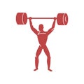 Weightlifter raises heavy barbell. Very hard sport for professional athletes.