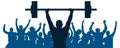 Weightlifter sport silhouette. Crowd of fans joy of victory. Weightlifting strongman. Vector illustration