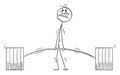 Weightlifter Trying to Lift Heavy Weight or Barbell, Vector Cartoon Stick Figure Illustration