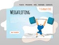 Weightlifting competition, man lifting heavy barbell over his head. Vector illutration in abstract flat style, design Royalty Free Stock Photo