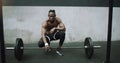Weightlifting, fitness and portrait of black man with barbell in gym for training, exercise and workout. Strong body Royalty Free Stock Photo