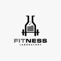 Weightlifting and laboratory beaker, fitness logo icon vector template