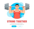 Weightlifting man with strong body lifting big barble with two hands vector illustration