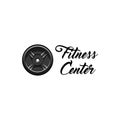 Weightlifting, powerlifting plate icon. Fitness center emblem logo. Fitness club label. Barbell disk badge. Sport icon. Vector. Royalty Free Stock Photo