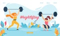 Weightlifting Sport. Women Squatting with Weight,